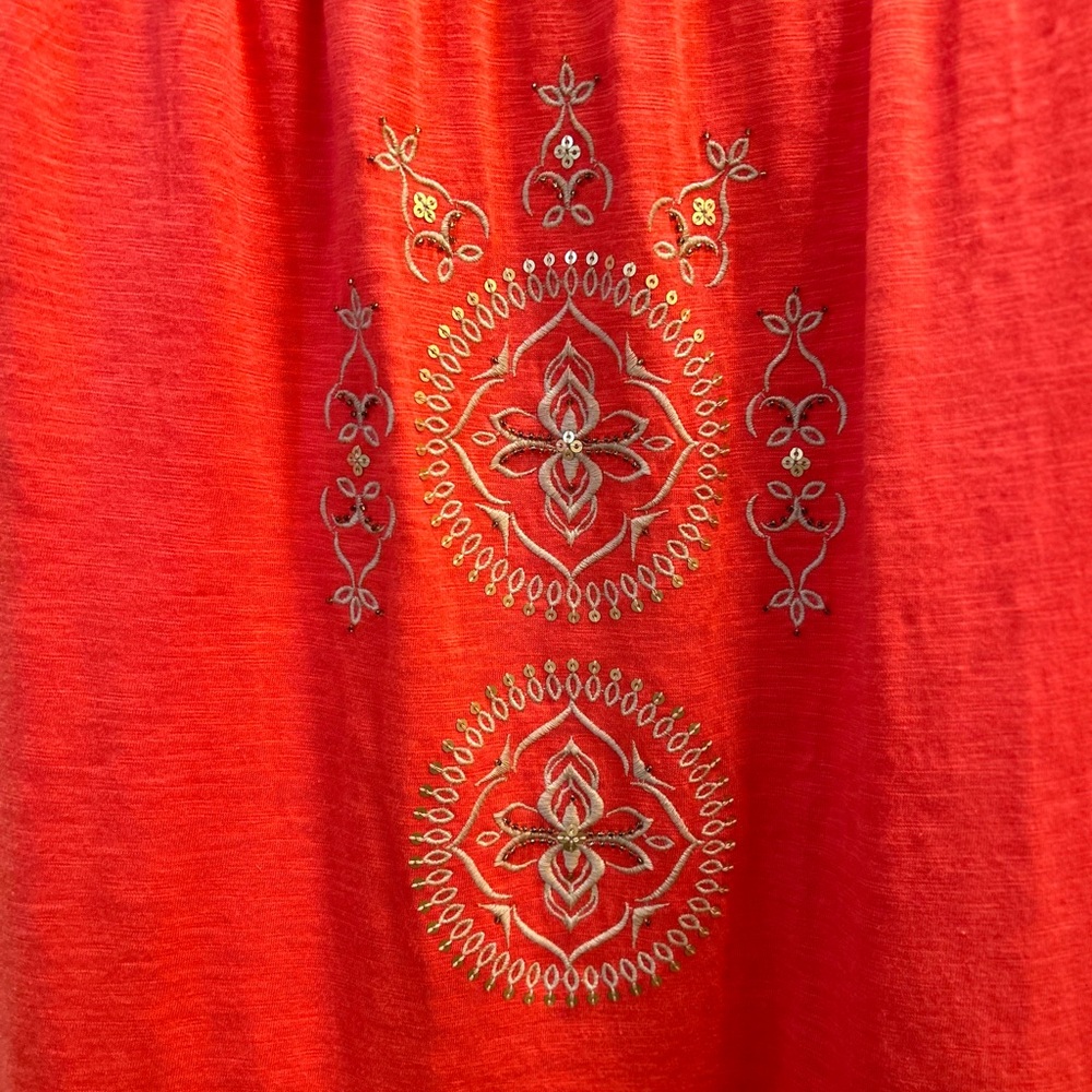 J Jill Embroidered Beaded Sequin Maxi Coral Dress Size M - Picture 6 of 11